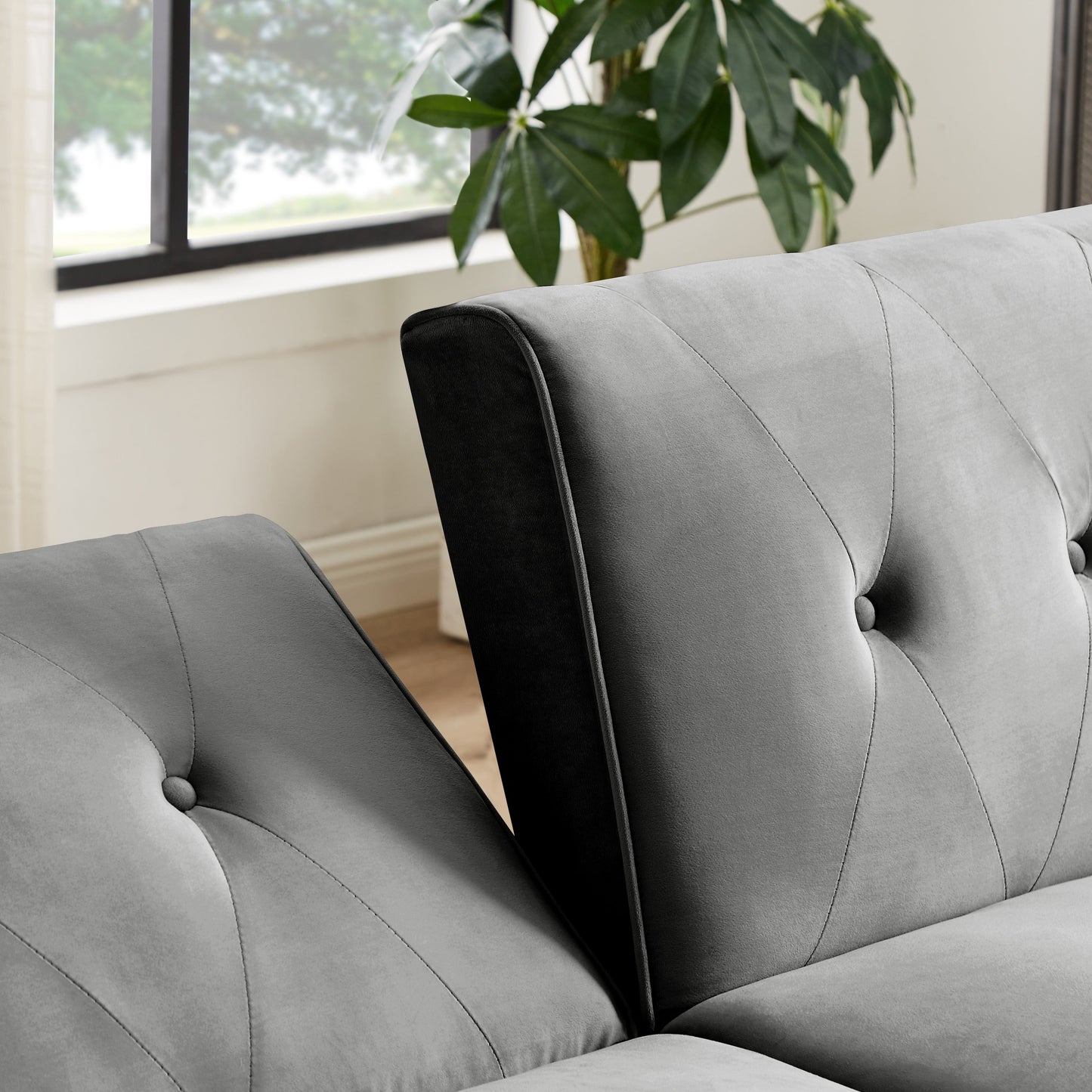 Modern Futon Sofa Bed, Convertible Sleeper Sofa with Tapered Wood Legs, 78.35 W, Small Split Back Sofa for Living Room