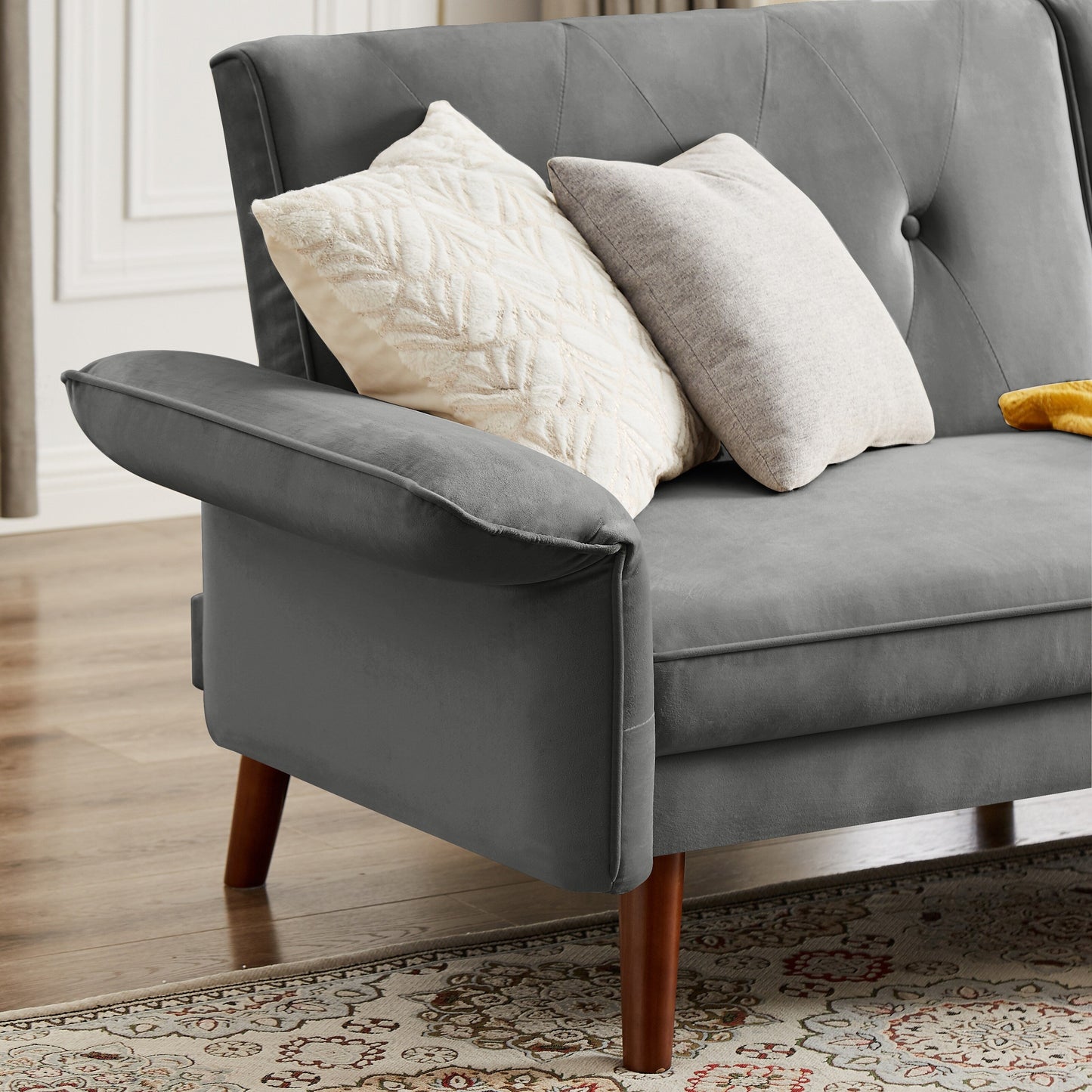 Modern Futon Sofa Bed, Convertible Sleeper Sofa with Tapered Wood Legs, 78.35 W, Small Split Back Sofa for Living Room