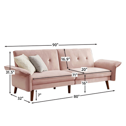 Modern Futon Sofa Bed, Convertible Sleeper Sofa with Tapered Wood Legs, 78.35 W, Small Split Back Sofa for Living Room