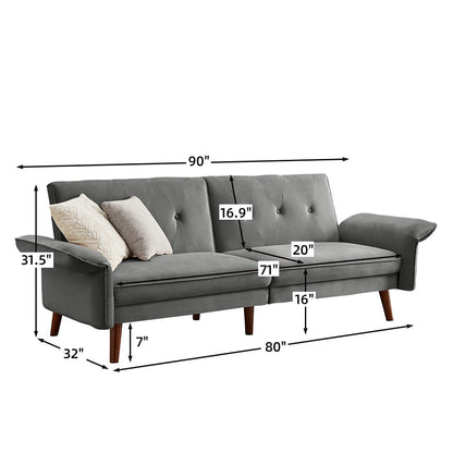 Modern Futon Sofa Bed, Convertible Sleeper Sofa with Tapered Wood Legs, 78.35 W, Small Split Back Sofa for Living Room