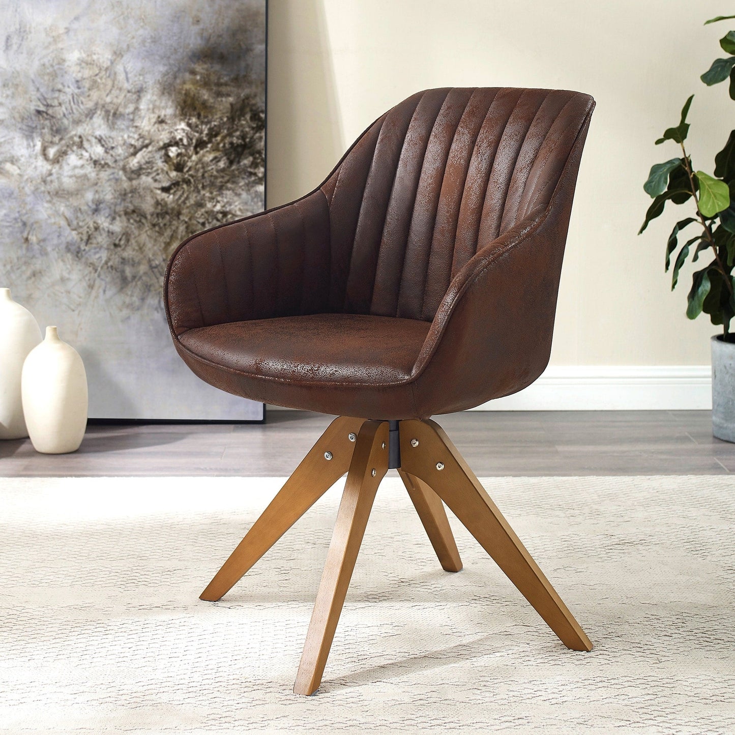 Art Leon Modern Home Office Swivel Arm Accent Chair with Wood Legs