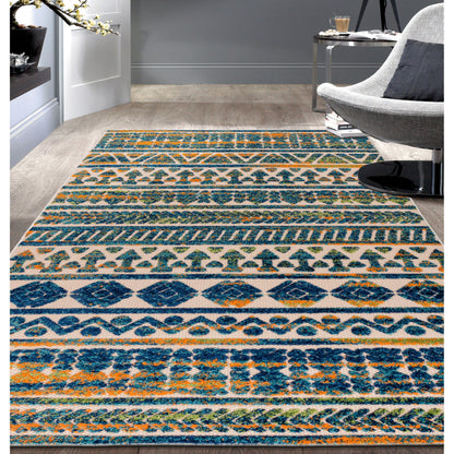 World Rug Gallery Modern Stripes Faded Geometric Indoor/Outdoor Area Rug