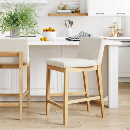 Gracie Modern Bar Stool, Boucle Upholstered Chair and Brushed Wooden Legs
