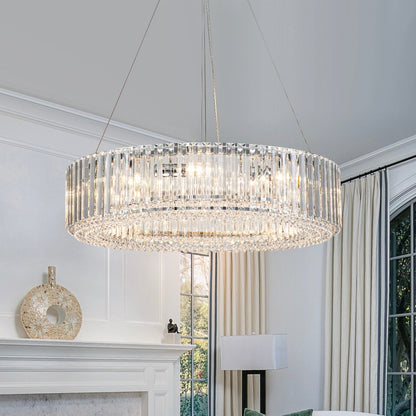 OYIPRO 6/8/12-Light Modern Round Crystal Chandelier Drum Shape Pendant Light for Kitchen Island