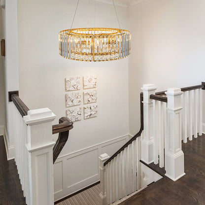 OYIPRO 6/8/12-Light Modern Round Crystal Chandelier Drum Shape Pendant Light for Kitchen Island