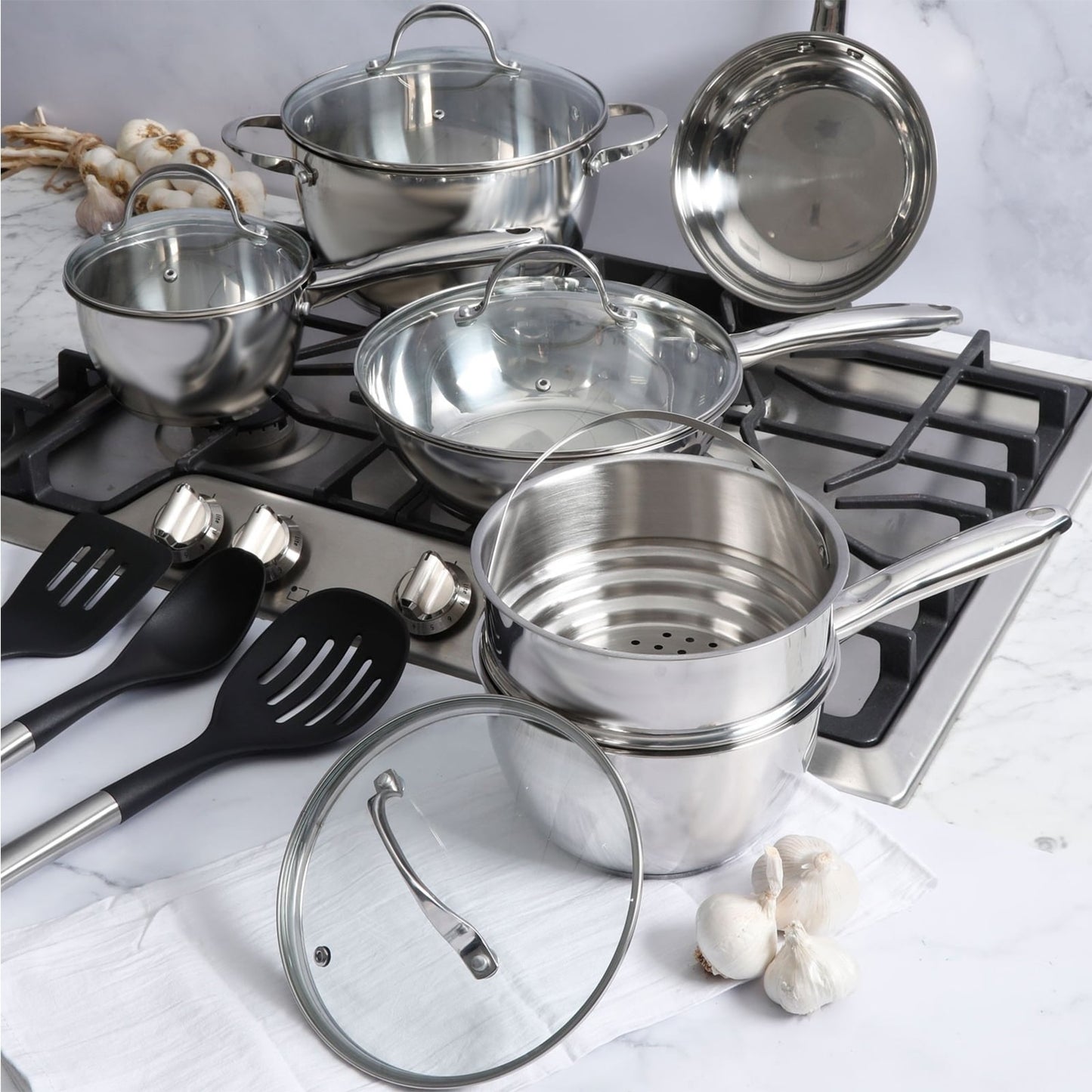 Oster Ridgewell 13 piece Stainless Steel Belly Shape Cookware Set