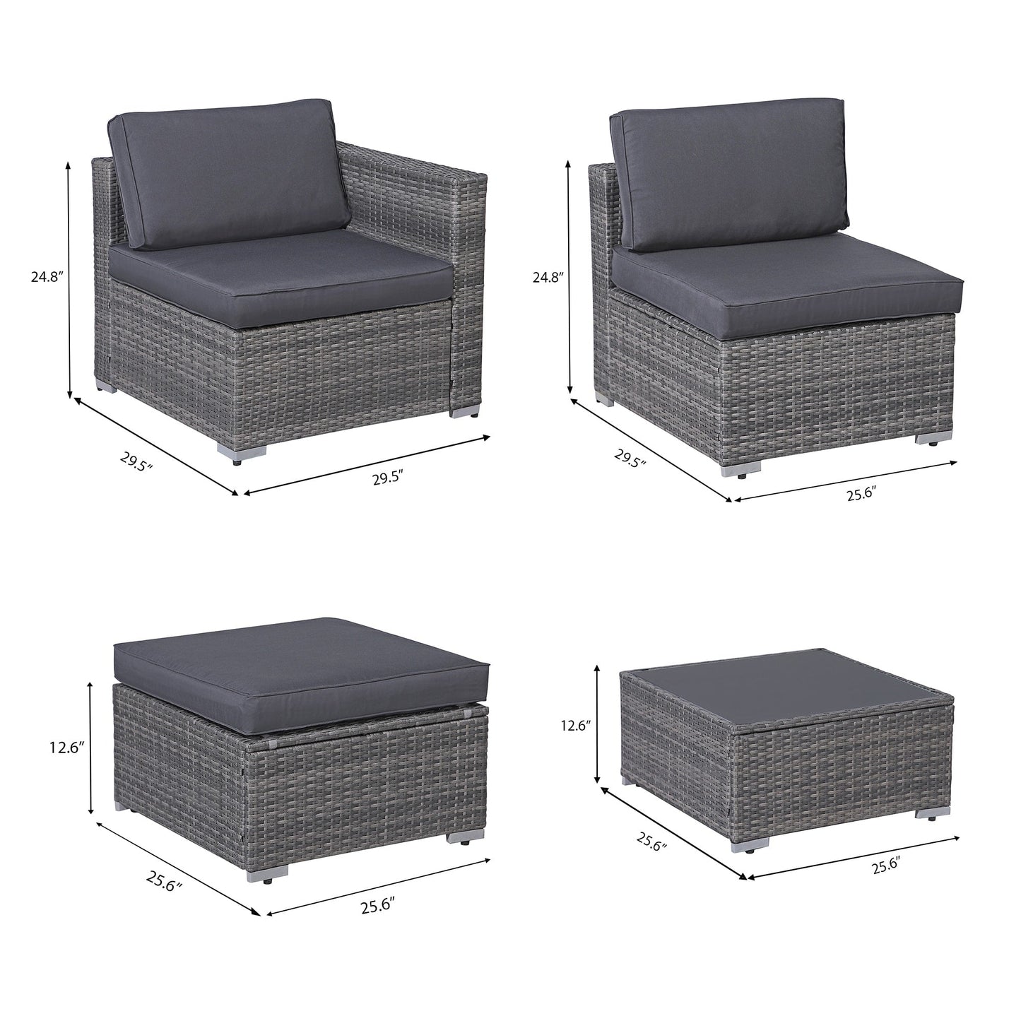 5-piece Outdoor Wicker Sectional Sofa Set with Cushions