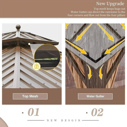 Outdoor Hardtop Gazebo with Galvanized Steel Double Roof & Aluminum Frame, Outdoor pergola with Premium Curtains and Nettings