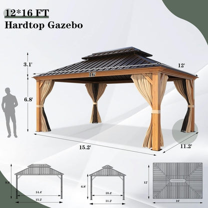 Outdoor Hardtop Gazebo with Galvanized Steel Double Roof & Aluminum Frame, Outdoor pergola with Premium Curtains and Nettings