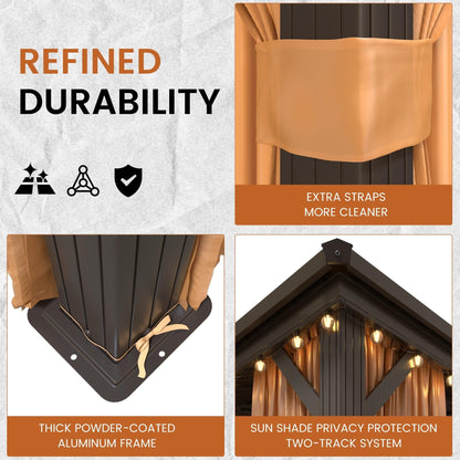 Outdoor Hardtop Gazebo with Galvanized Steel Double Roof & Aluminum Frame, Outdoor pergola with Premium Curtains and Nettings