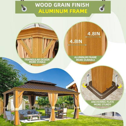Outdoor Hardtop Gazebo with Galvanized Steel Double Roof & Aluminum Frame, Outdoor pergola with Premium Curtains and Nettings