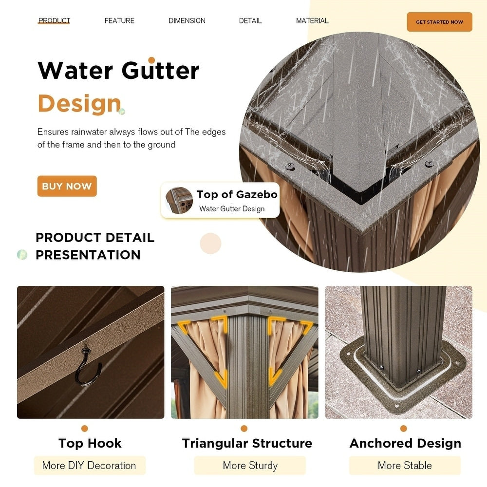 Outdoor Hardtop Gazebo with Galvanized Steel Double Roof & Aluminum Frame, Outdoor pergola with Premium Curtains and Nettings