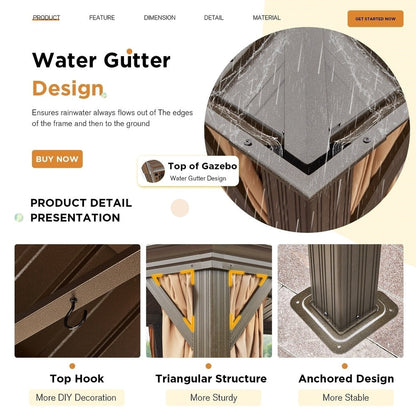 Outdoor Hardtop Gazebo with Galvanized Steel Double Roof & Aluminum Frame, Outdoor pergola with Premium Curtains and Nettings