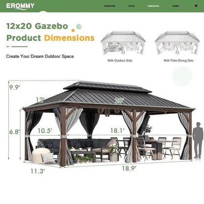 Outdoor Hardtop Gazebo with Galvanized Steel Double Roof & Aluminum Frame, Outdoor pergola with Premium Curtains and Nettings