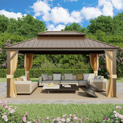 Outdoor Hardtop Gazebo with Galvanized Steel Double Roof & Aluminum Frame, Outdoor pergola with Premium Curtains and Nettings