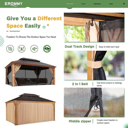 Outdoor Hardtop Gazebo with Galvanized Steel Double Roof & Aluminum Frame, Outdoor pergola with Premium Curtains and Nettings