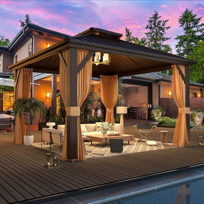 Outdoor Hardtop Gazebo with Galvanized Steel Double Roof & Aluminum Frame, Outdoor pergola with Premium Curtains and Nettings