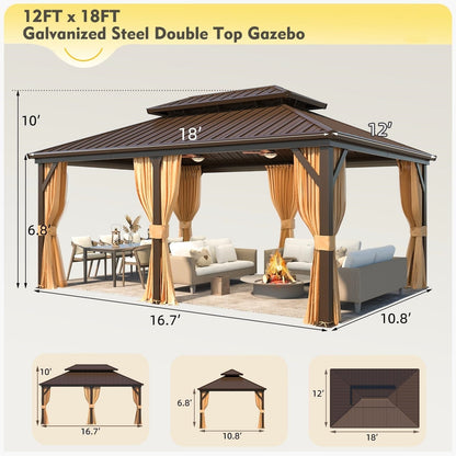 Outdoor Hardtop Gazebo with Galvanized Steel Double Roof & Aluminum Frame, Outdoor pergola with Premium Curtains and Nettings