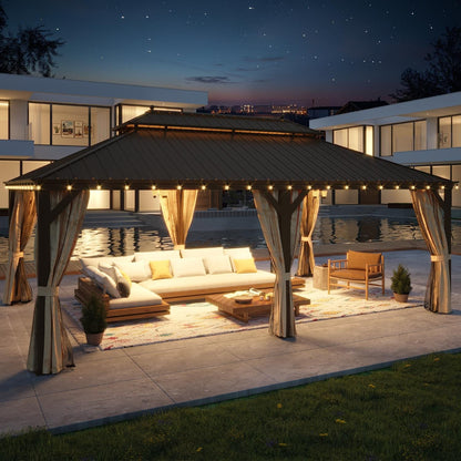 Outdoor Hardtop Gazebo with Galvanized Steel Double Roof & Aluminum Frame, Outdoor pergola with Premium Curtains and Nettings