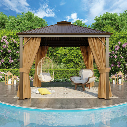 Outdoor Hardtop Gazebo with Galvanized Steel Double Roof & Aluminum Frame, Outdoor pergola with Premium Curtains and Nettings