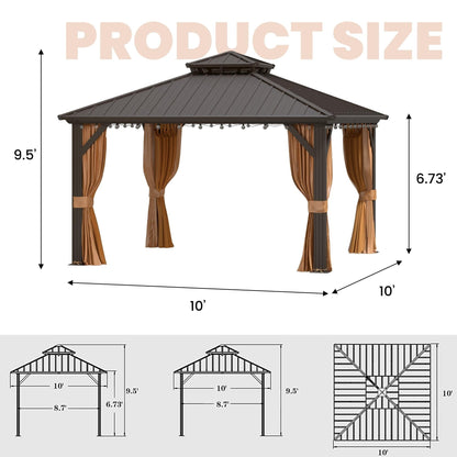Outdoor Hardtop Gazebo with Galvanized Steel Double Roof & Aluminum Frame, Outdoor pergola with Premium Curtains and Nettings