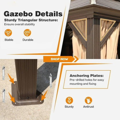 Outdoor Hardtop Gazebo with Galvanized Steel Double Roof & Aluminum Frame, Outdoor pergola with Premium Curtains and Nettings