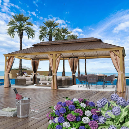 Outdoor Hardtop Gazebo with Galvanized Steel Double Roof & Aluminum Frame, Outdoor pergola with Premium Curtains and Nettings