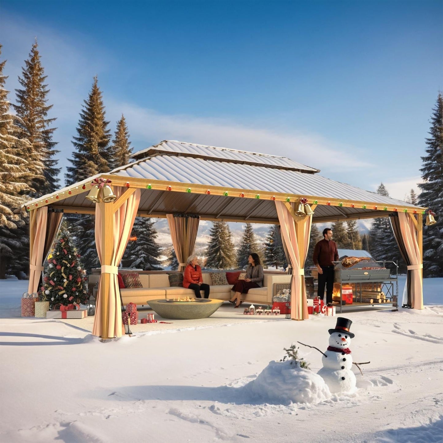 Outdoor Hardtop Gazebo with Galvanized Steel Double Roof & Aluminum Frame, Outdoor pergola with Premium Curtains and Nettings