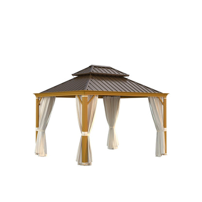 Outdoor Hardtop Gazebo with Galvanized Steel Double Roof & Aluminum Frame, Outdoor pergola with Premium Curtains and Nettings