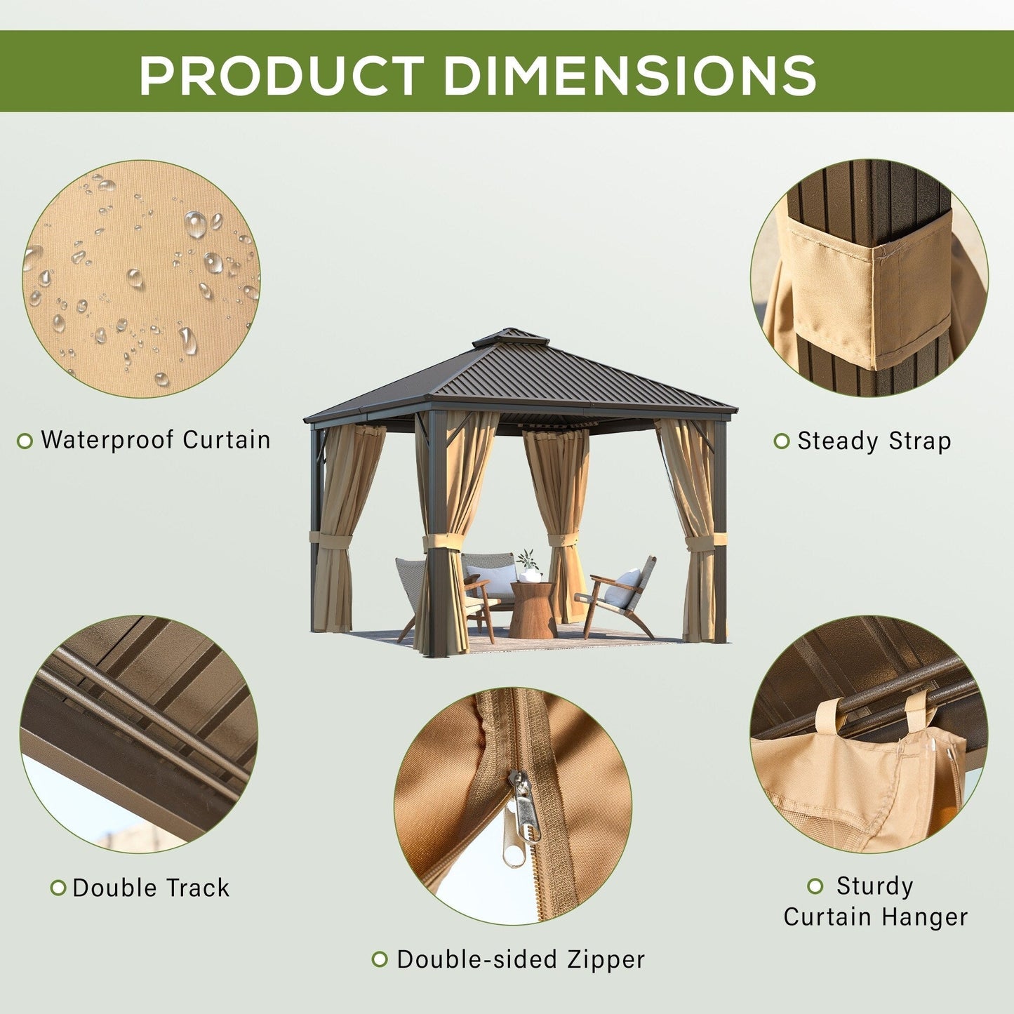 Outdoor Hardtop Gazebo with Galvanized Steel Double Roof & Aluminum Frame, Outdoor pergola with Premium Curtains and Nettings