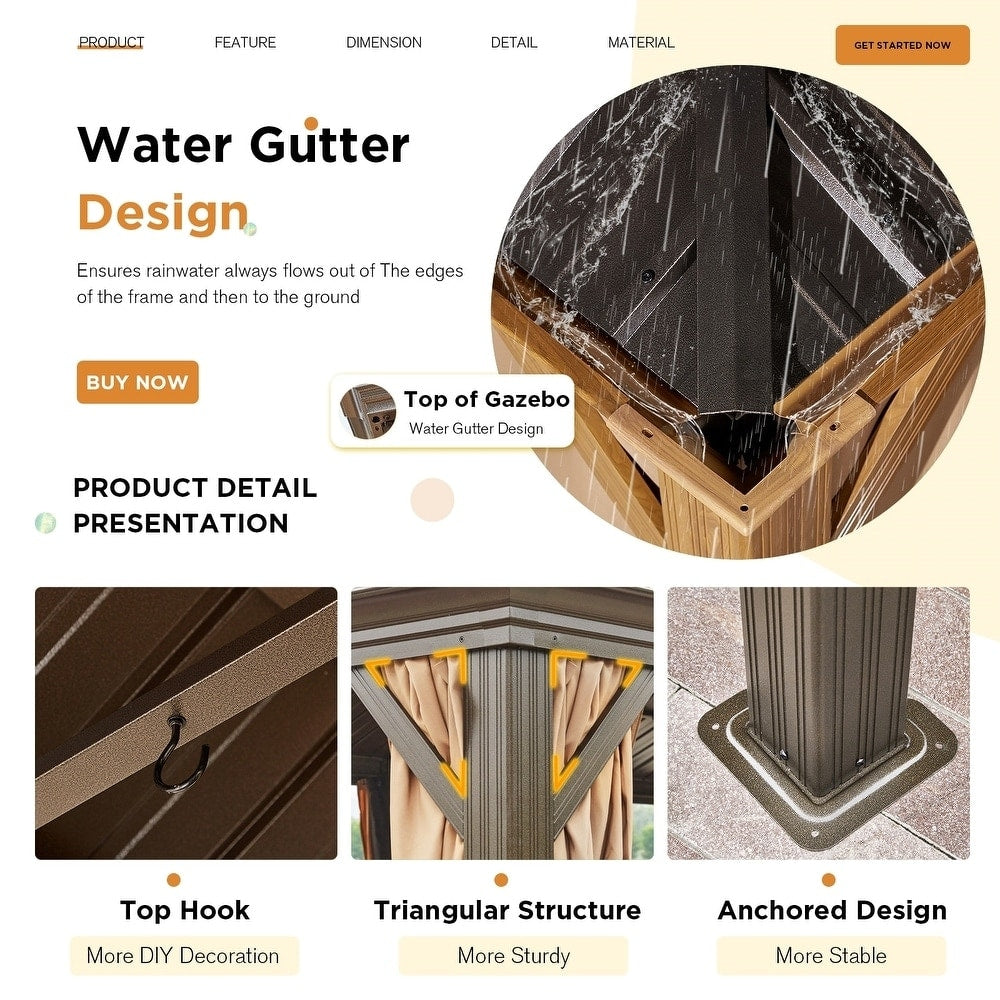 Outdoor Hardtop Gazebo with Galvanized Steel Double Roof & Aluminum Frame, Outdoor pergola with Premium Curtains and Nettings