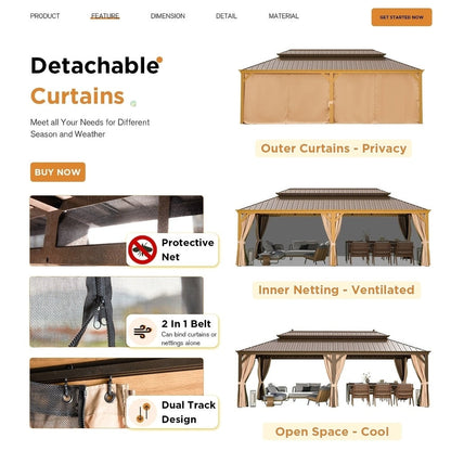 Outdoor Hardtop Gazebo with Galvanized Steel Double Roof & Aluminum Frame, Outdoor pergola with Premium Curtains and Nettings