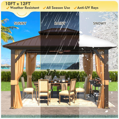 Outdoor Hardtop Gazebo with Galvanized Steel Double Roof & Aluminum Frame, Outdoor pergola with Premium Curtains and Nettings
