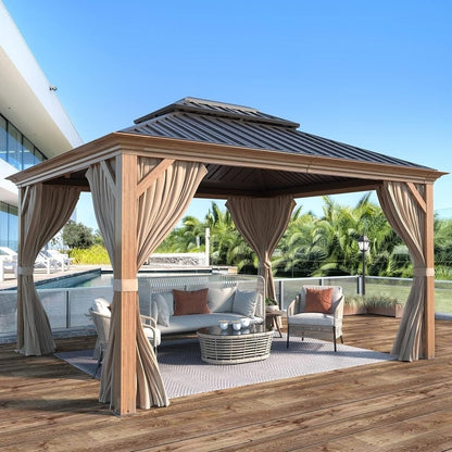 Outdoor Hardtop Gazebo with Galvanized Steel Double Roof & Aluminum Frame, Outdoor pergola with Premium Curtains and Nettings