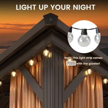 Outdoor Hardtop Gazebo with Galvanized Steel Double Roof & Aluminum Frame, Outdoor pergola with Premium Curtains and Nettings