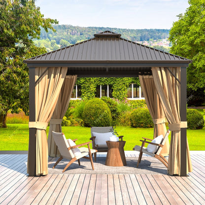 Outdoor Hardtop Gazebo with Galvanized Steel Double Roof & Aluminum Frame, Outdoor pergola with Premium Curtains and Nettings