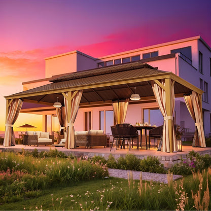 Outdoor Hardtop Gazebo with Galvanized Steel Double Roof & Aluminum Frame, Outdoor pergola with Premium Curtains and Nettings