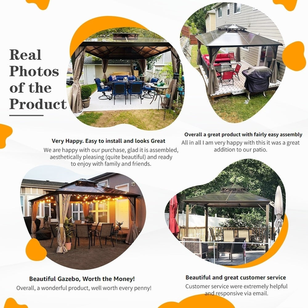 Hardtop Gazebo for Backyard – Permanent Pergola with Netting, Curtains & Double Roof, All-Weather Outdoor Shelter