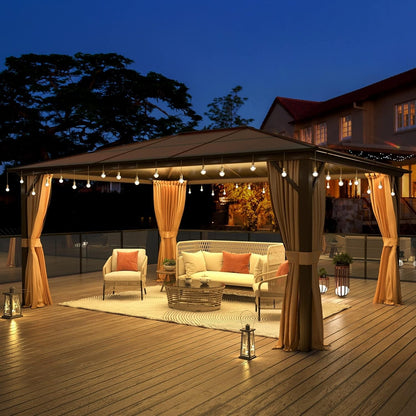 Hardtop Gazebo for Backyard – Permanent Pergola with Netting, Curtains & Double Roof, All-Weather Outdoor Shelter