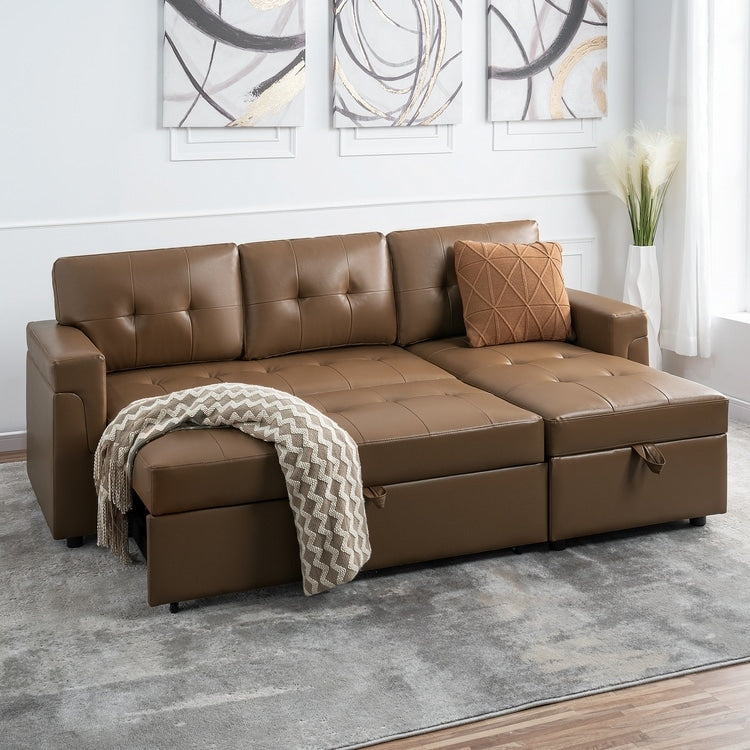 Reversible Sectional Sofa with Pull-Out Sleeper Bed, Hidden Storage Chaise, Durable Legs,