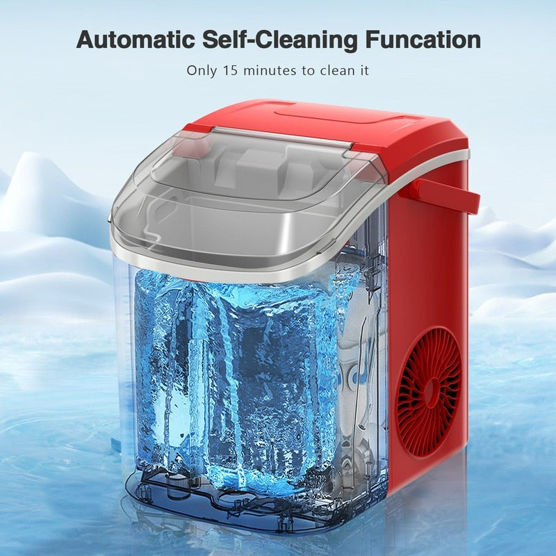 Portable Ice Makers Countertop with Soft Chewable Pellet Ice, with Handle, Self-Cleaning, for Home/Office, 34Lbs/24Hrs-N