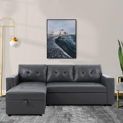 Convertible Reversible Sectional Sofa with Pull-Out Sleeper Bed, Hidden Storage Chaise, and Durable Legs