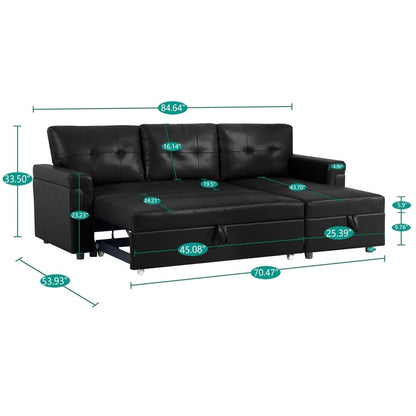 Convertible Reversible Sectional Sofa with Pull-Out Sleeper Bed, Hidden Storage Chaise, and Durable Legs