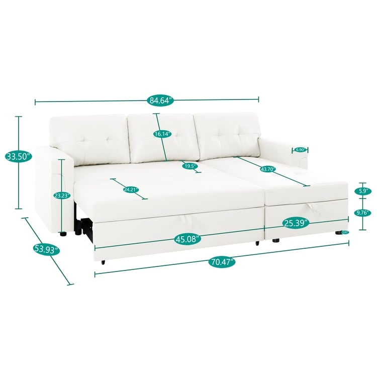 Convertible Reversible Sectional Sofa with Pull-Out Sleeper Bed, Hidden Storage Chaise, and Durable Legs
