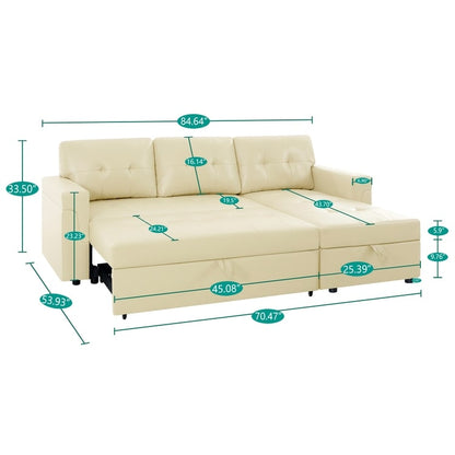 Convertible Reversible Sectional Sofa with Pull-Out Sleeper Bed, Hidden Storage Chaise, and Durable Legs