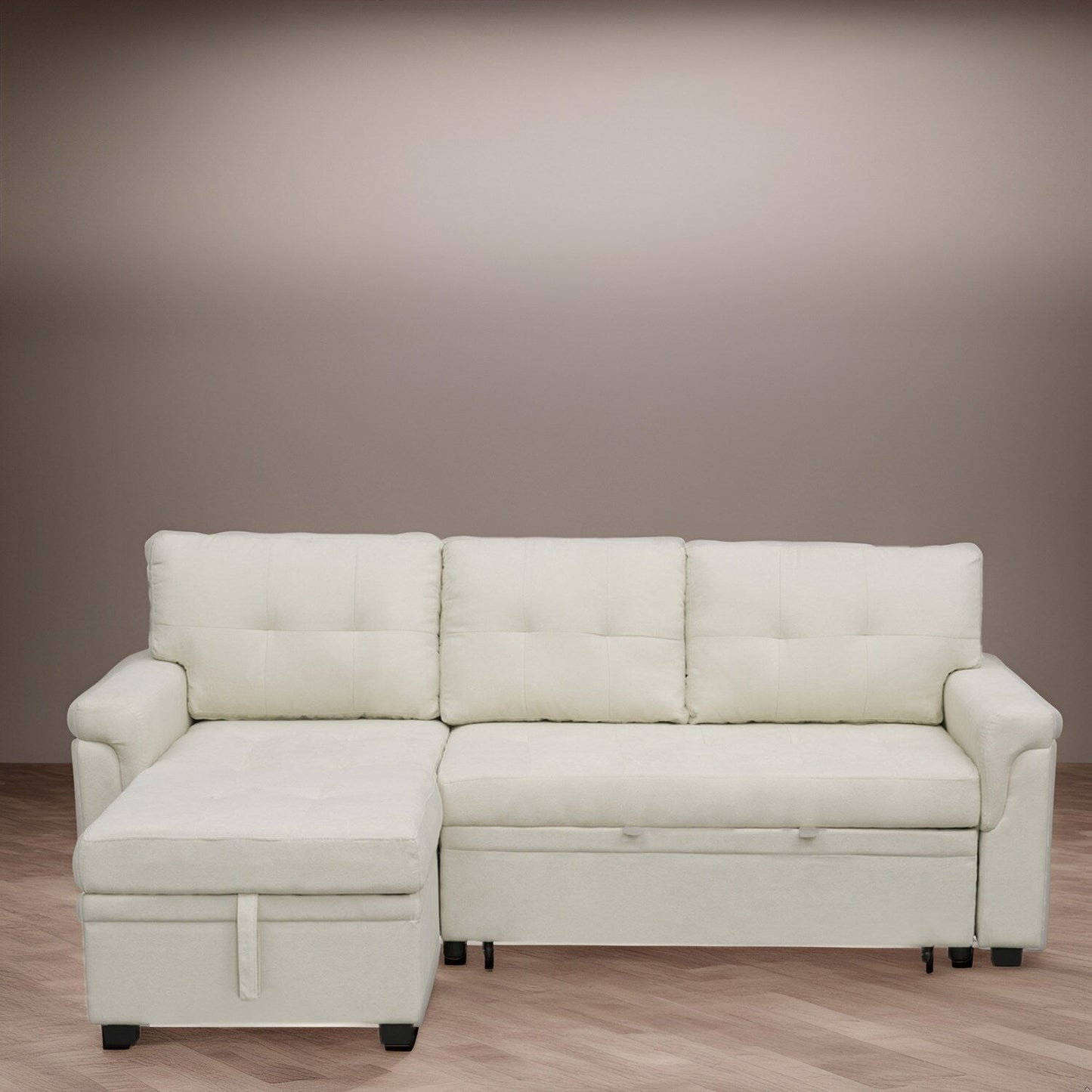 Reversible Sectional Sofa with Pull-Out Sleeper Bed, Hidden Storage Chaise, Durable Legs,