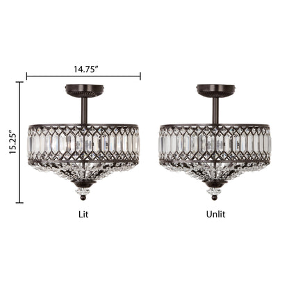 Silver Orchid Furey Bronze/Gold Tiered Glass Semi-flush Lighting Fixture - 14.75L x 14.75W x 15.25H