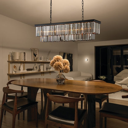 47 in. Smoked Gray and Black Modern Contemporary Crystal Chandelier 2-Tier Linear Kitchen Island Pendant Light for Dining Room