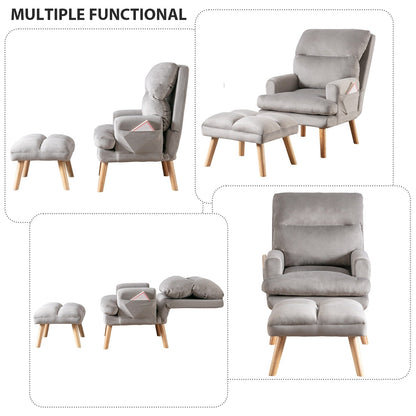 Soft Fabric Casual Living Room Armchair With Adjustable Backrest And Legs Stool