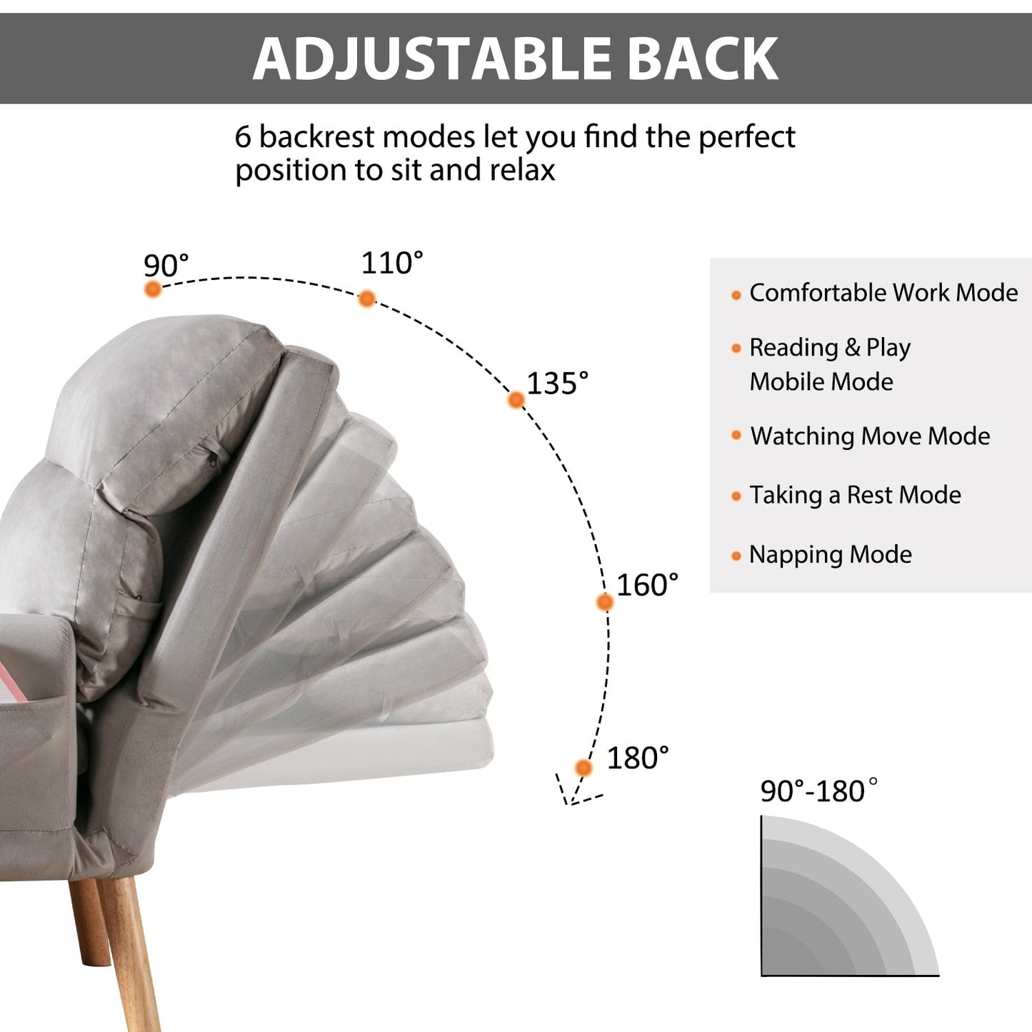 Soft Fabric Casual Living Room Armchair With Adjustable Backrest And Legs Stool